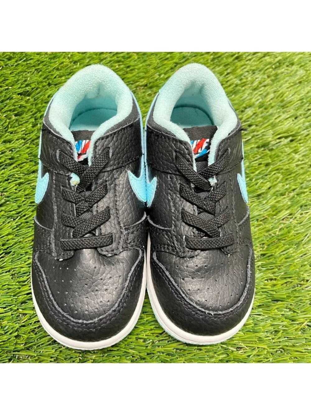 Nike Dunk Low SE Barber Shop Boys Size 8C Black Blue Athletic Shoes Sneakers
